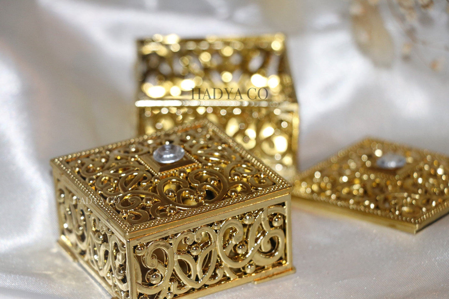 Gold Trinket Box Favours - Add Chocolates, Macaroons, Dates, Sweets - Perfect for Weddings/ Nikkah/ Aqiqah/ Ramadan/ Eid/ Islamic Gifts