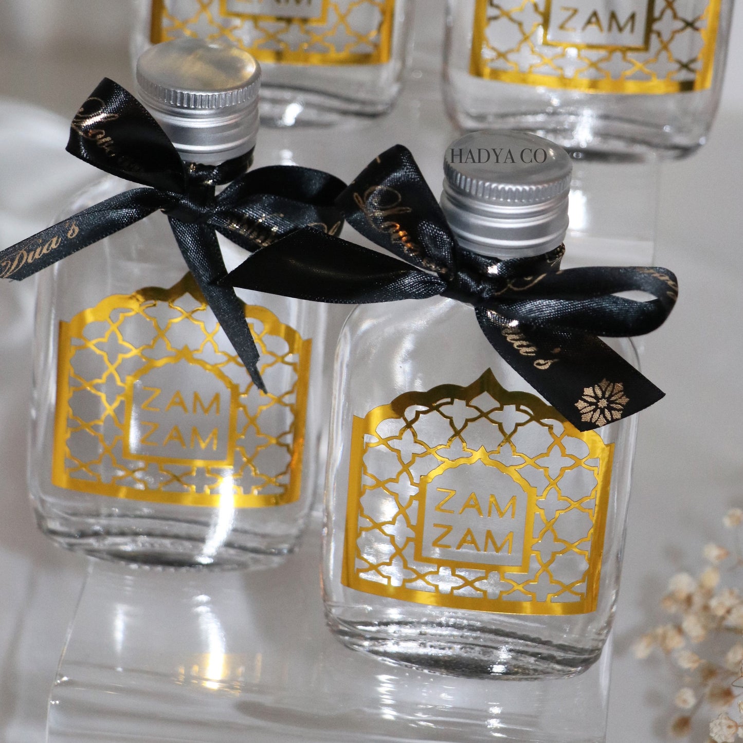 Gold Luxury Zam Zam Bottle Favours - Perfect for Weddings, Nikkah, Aqiqah, Jalsa, Umrah, Hajj, Ramadan, Eid (Islamic Gifts) | by Hadya Co