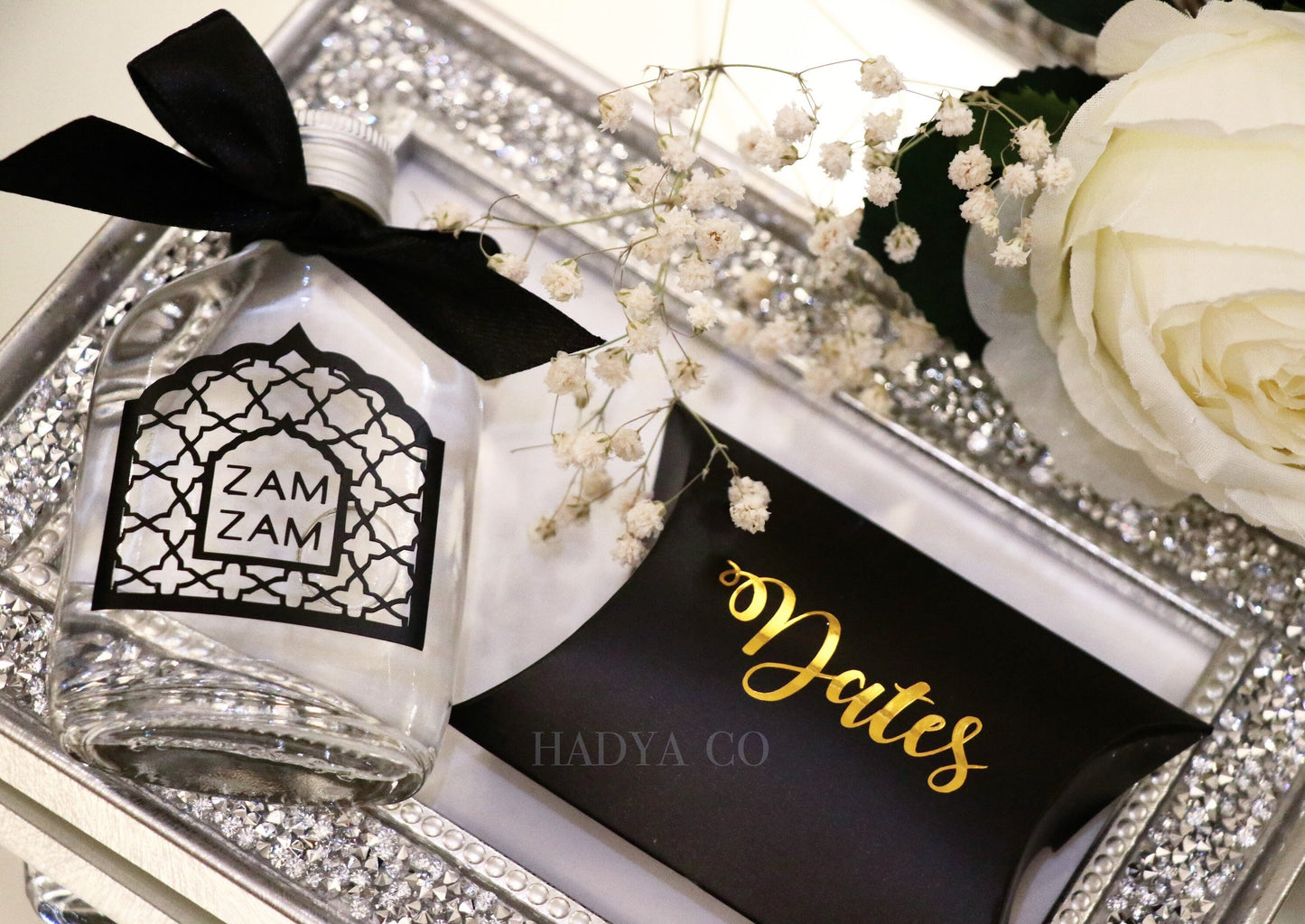 Deluxe Zam Zam Water, Dates and Ferrero Rocher Gift Set - Aqiqah/Nikkah/ Wedding/ Birthday/ Groom/ Bride/ Wedding Invitation/ Islamic Gift