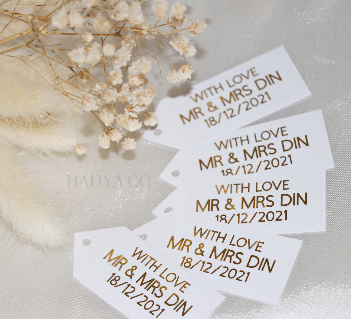 Personalised Wedding Gift Tags - Bride and Grooms Names and date - Gold, Silver and Rose Foil Gift Tags