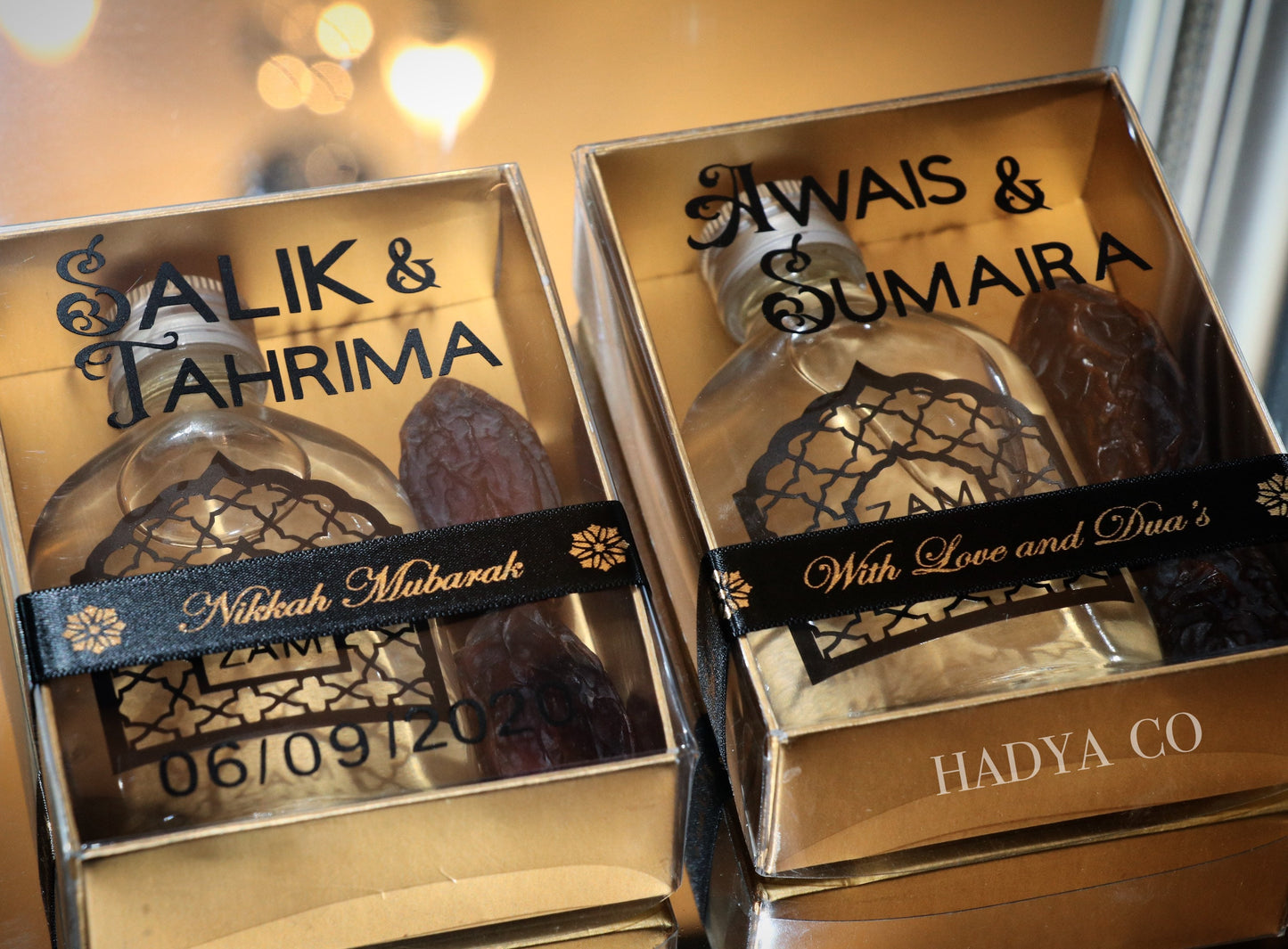 Zam Zam Water & Dates Gift Set - Perfect for Weddings, Nikkah, Aqiqah, Jalsa, Umrah, Hajj, Ramadan or Eid (Islamic Gifts) | by Hadya Co