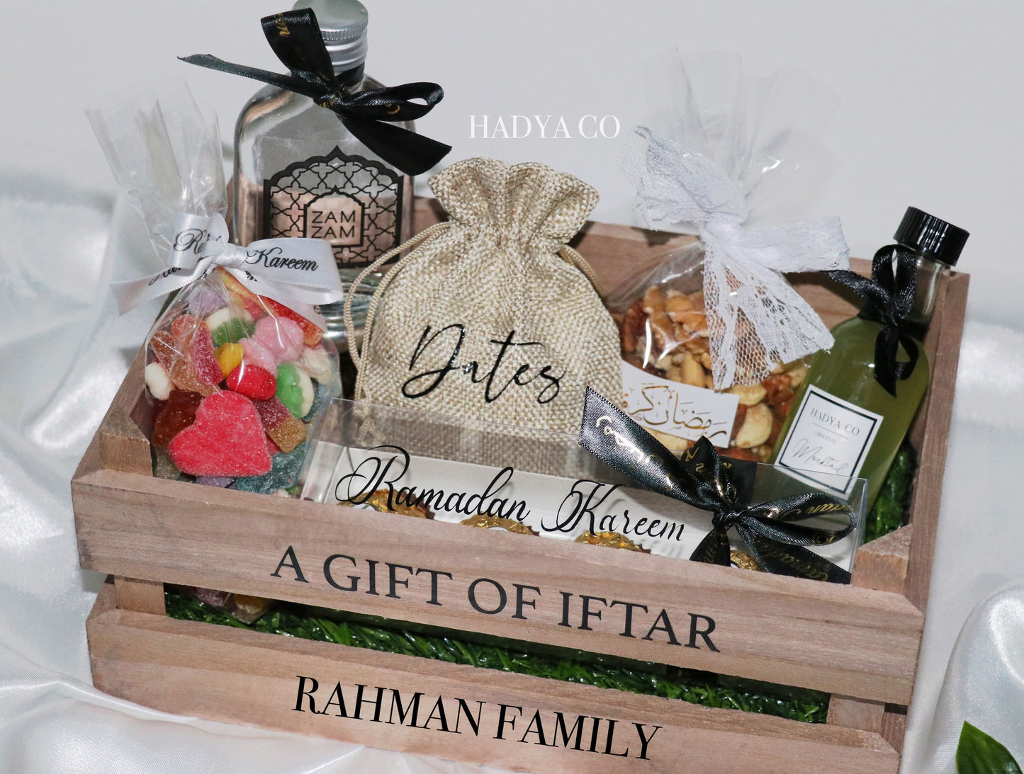 Ramadan βA Gift Of Iftarβ Hamper Crate - Zam Zam Water, Medjool Dates, Dried Nuts, Halal Sweets & Mocktails by Hadya Co