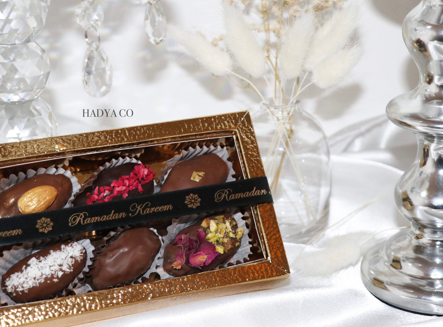 Ramadan Deluxe Hamper for Iftaar with Halal Sweets, Macaroons, Zam Zam Water, Chocolate Dates, After Iftar Treats | by Hadya Co