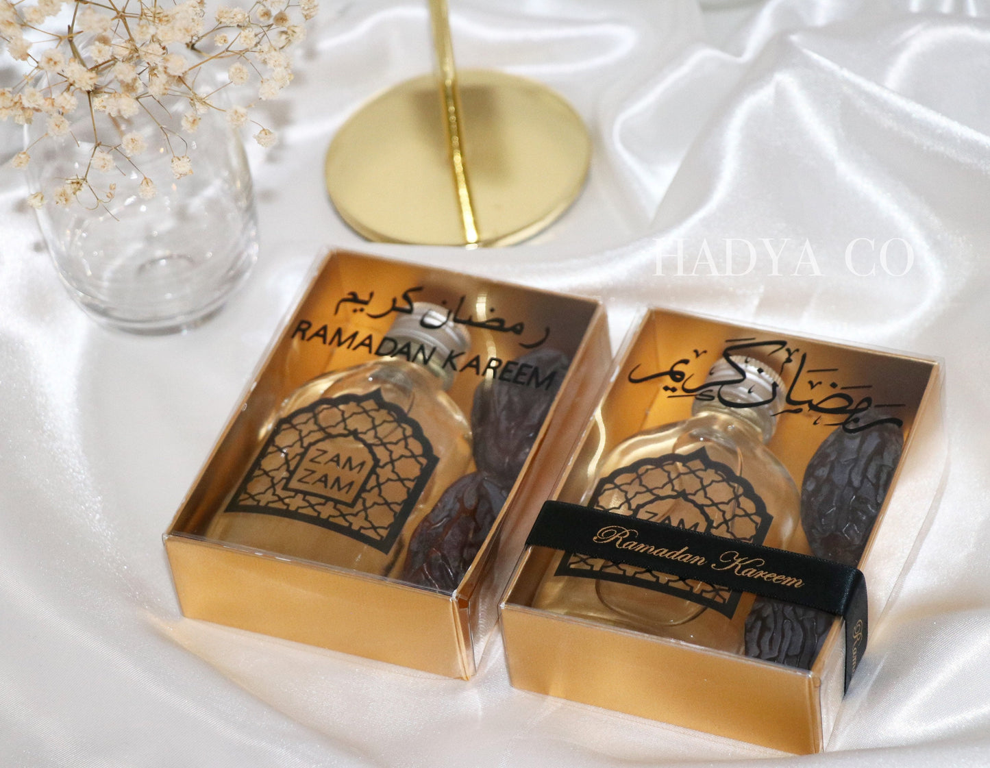 Zam Zam Water & Dates Gift Set - Perfect for Weddings, Nikkah, Aqiqah, Jalsa, Umrah, Hajj, Ramadan or Eid (Islamic Gifts) | by Hadya Co